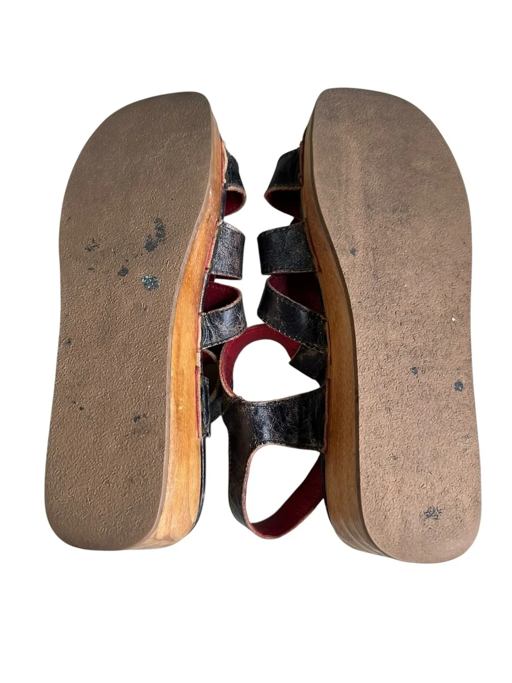 Bed Stu Platform Sandal - Fabiola. Black Distressed Leather. Size 10
